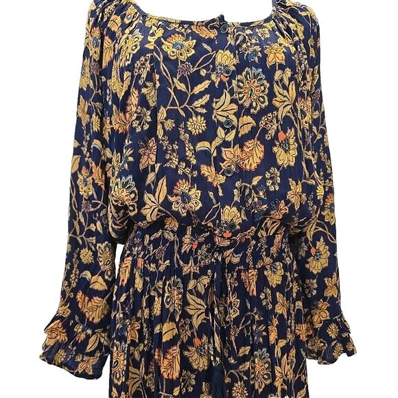 Lola P Women's Boho Tiered Smocked Tassle Waist Maxi Dress Sz XL Ruffle Modest - Picture 2 of 9